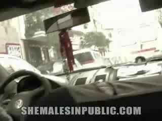 Taxi Gets Showered in tgirl Goo
