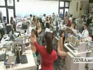 Subtitled enf japansk kontor damer safety bore stripping