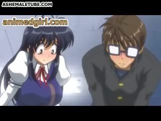 Shemale hentai brutally fucked a busty hentai seductress in the class